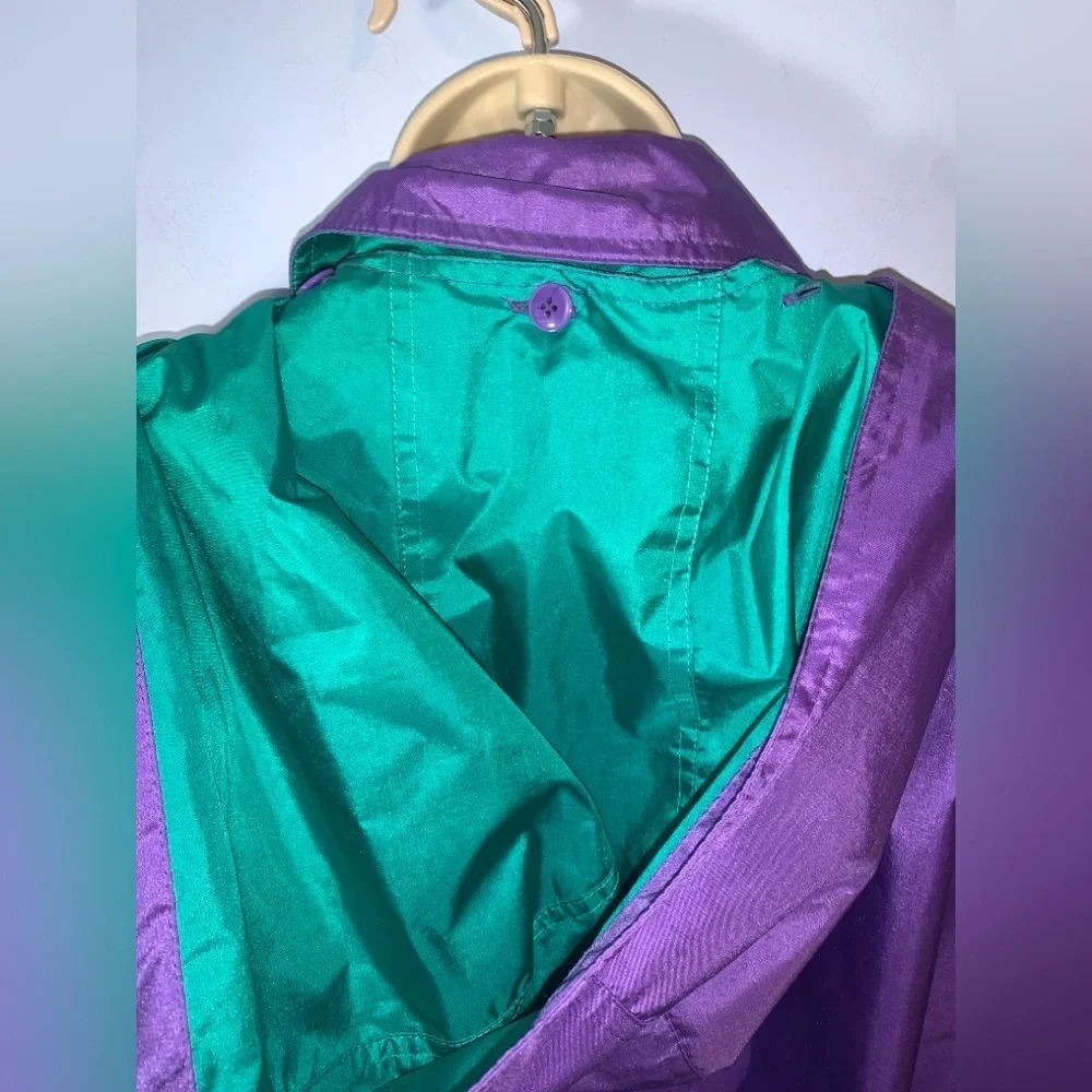 J. Gallery Purple and Teal long double breasted trench coat vintage 80’s size 12
